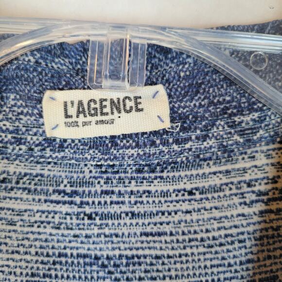 L'Agence Womens Silk Striped Snap Blouse Size 4 Blue Career Western Lightweight - Picture 6 of 13